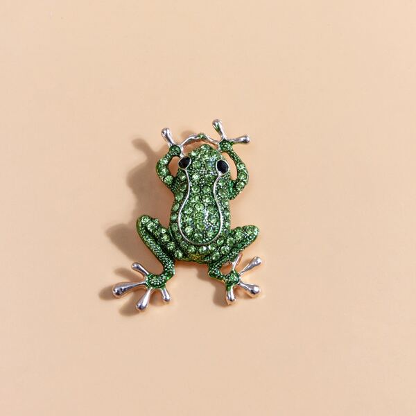 

Rhinestone Frog Design Brooch, Green
