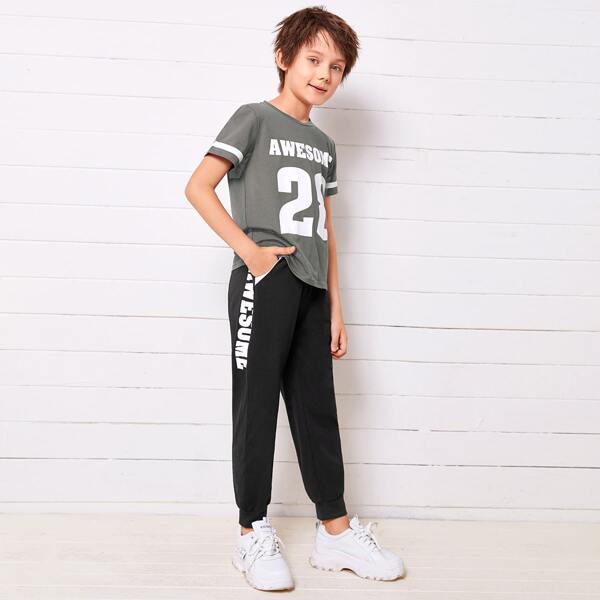 

Boys Varsity Print Top & Pocket Detail Pants Set, Multicolor