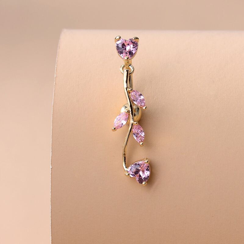 

Rhinestone Heart Belly Bar, Pink