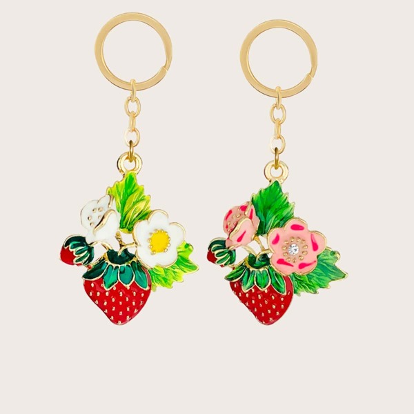 

2pcs Alloy Strawberry Keychain, Multicolor