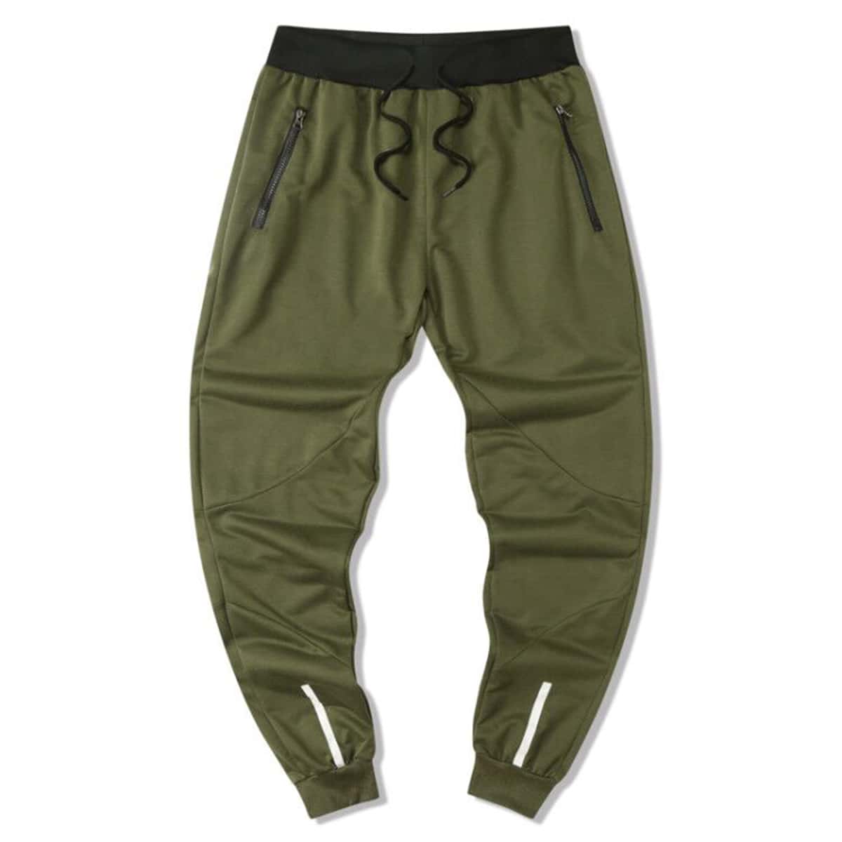 

Men Drawstring Waist Zip Detail Sport Pants, Army green