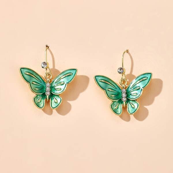 

Butterfly Charm Drop Earrings, Green