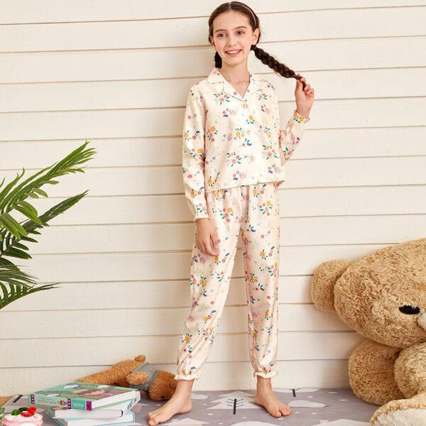 

Girls Ditsy Floral Pajama Set, Beige