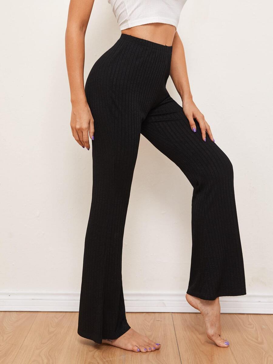 SHEIN EZwear Pantalones tejidos de canalé de pierna ancha