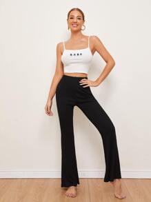 SHEIN EZwear Pantalones tejidos de canalé de pierna ancha
