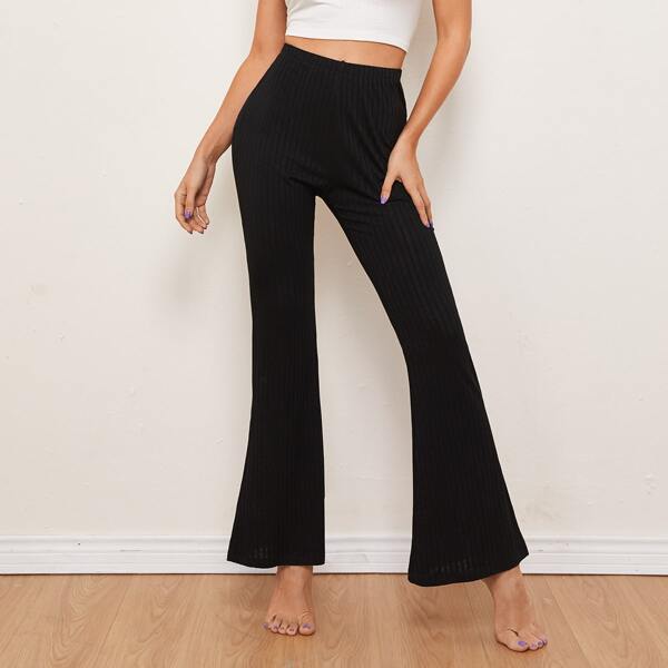 

Flare Leg Rib-knit Pants, Black