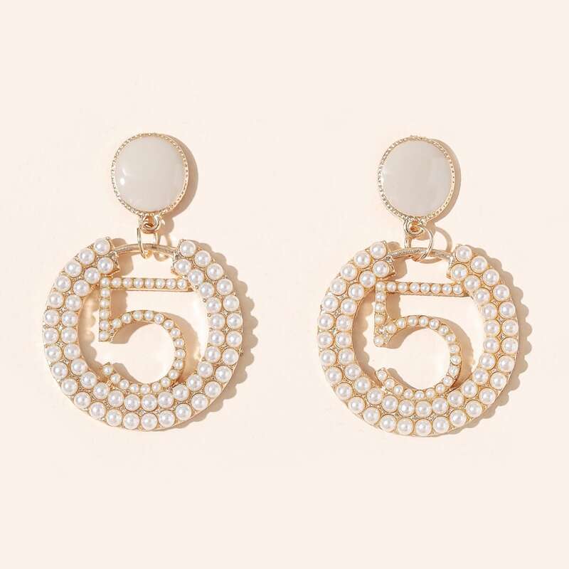 

Faux Pearl Round Drop Earrings, Gold