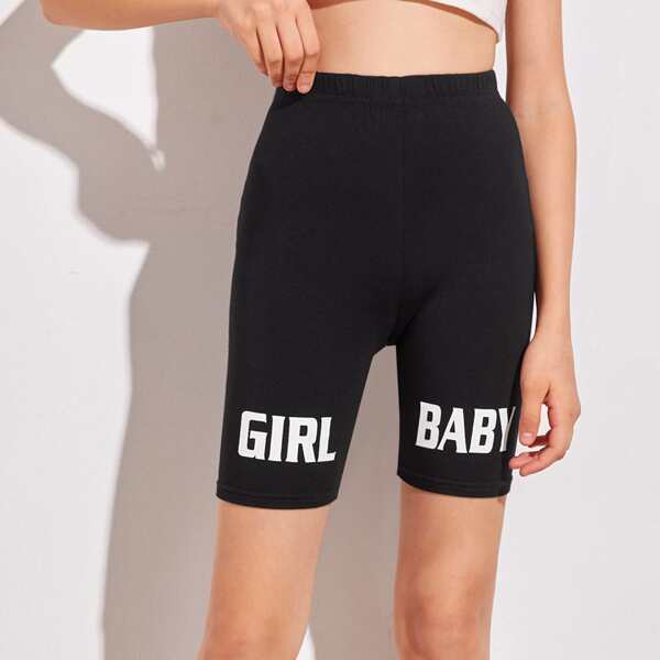 

Girls Letter Graphic Biker Shorts, Black