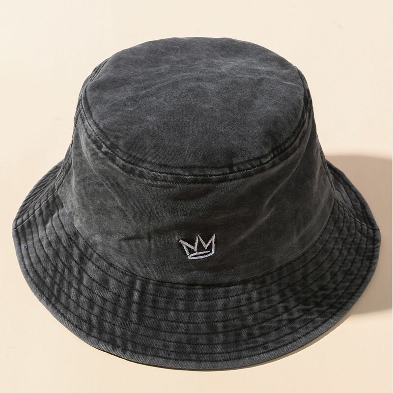 

Washed Embroidery Bucket Hat, Black