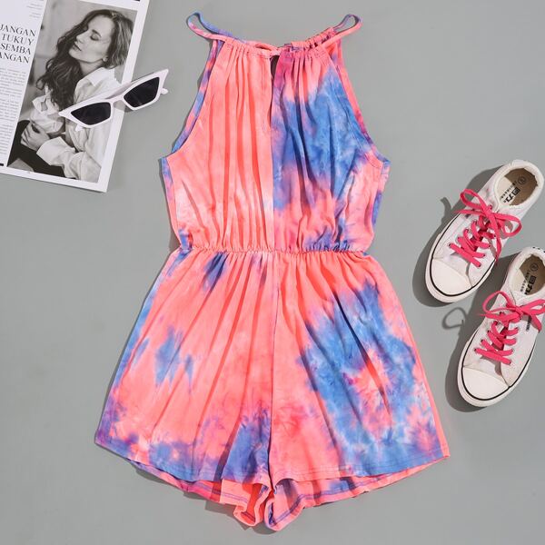 

Tie Dye Tie Back Halter Romper, Multicolor