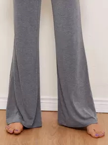 SHEIN Essnce Wide Leg Solid Trousers - Grey - View 5