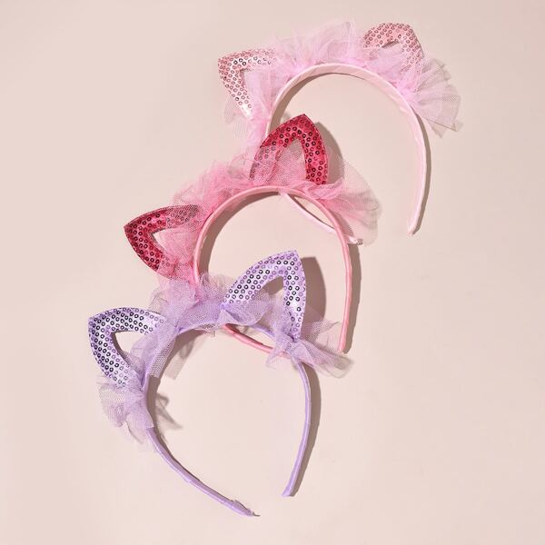 

3pcs Toddler Girls Sequin Ear Design Hair Hoop, Multicolor