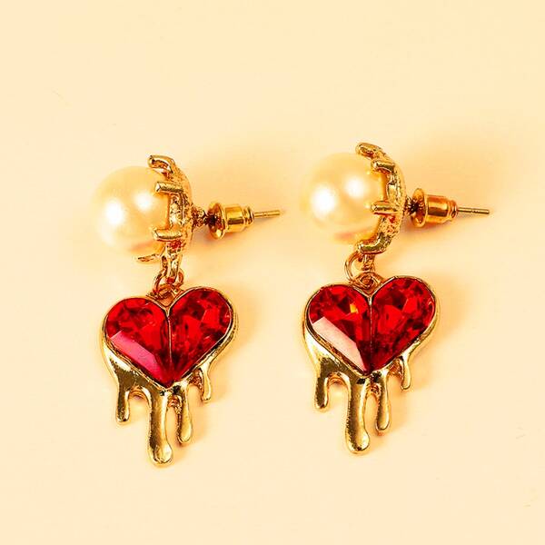 

Faux Pearl Heart Drop Earrings, Gold