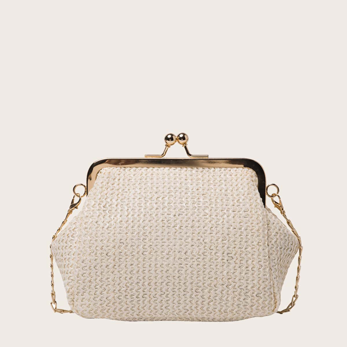 

Braided Kiss Lock Chain Crossbody Bag, Beige