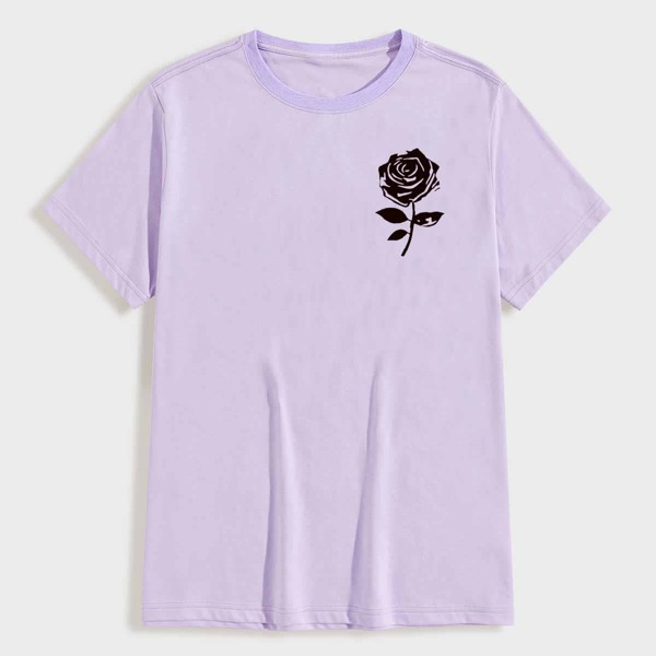 

Men Rose Print Short Sleeve Tee, Lilac purple