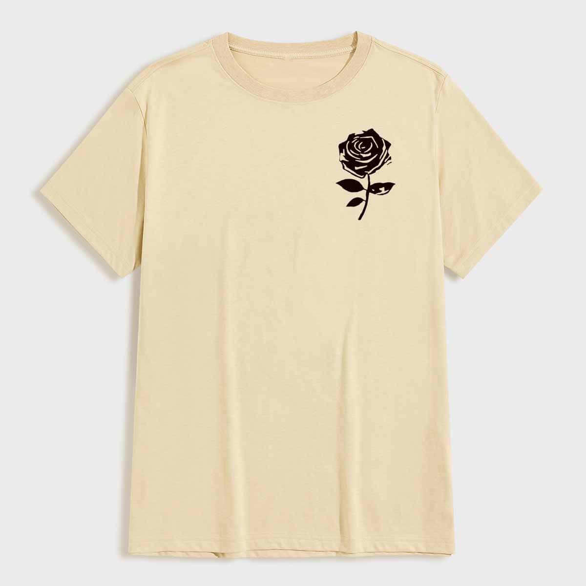 

Men Rose Print Short Sleeve Tee, Beige