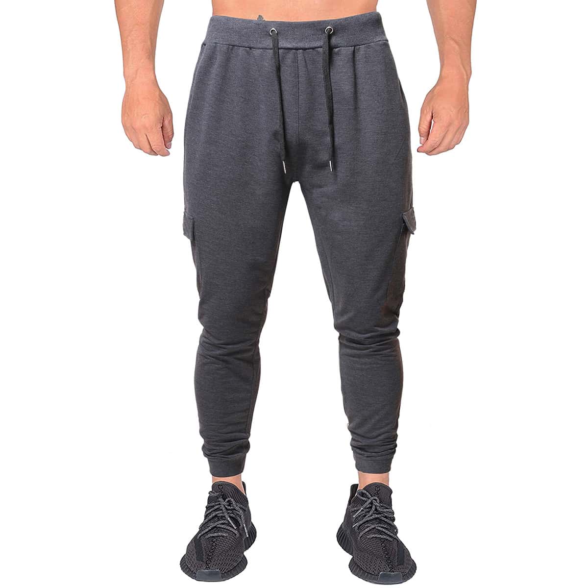 

Guys Flap Pockets Drawstring Waist Sweatpants, Dark grey