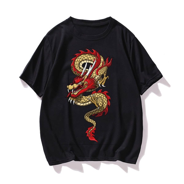 

Men Chinese Dragon Graphic Tee, Black