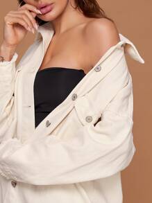 休閒口袋簡約牛仔背帶褲和連體衣 - 米色 - 查看 4