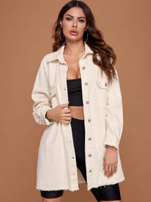 休閒口袋簡約牛仔背帶褲和連體衣 - 米色 - 查看 5