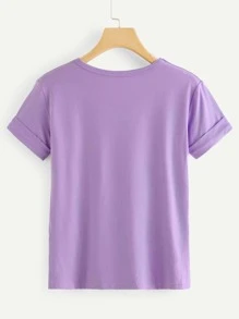 SHEIN Essnce Camiseta de manga de doblez - Lila Púrpura - Ver 2