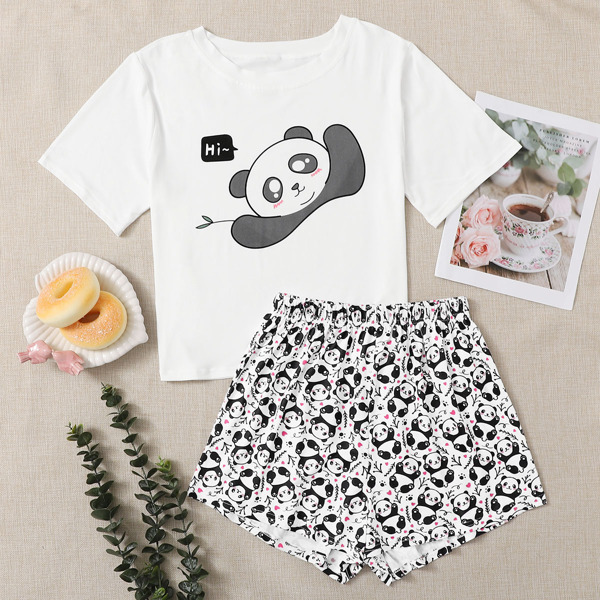 

Panda And Letter Graphic PJ Set, Multicolor