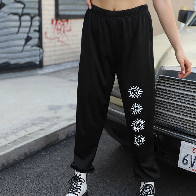 

Sun Graphic Elastic Waist Sweatpants, Black