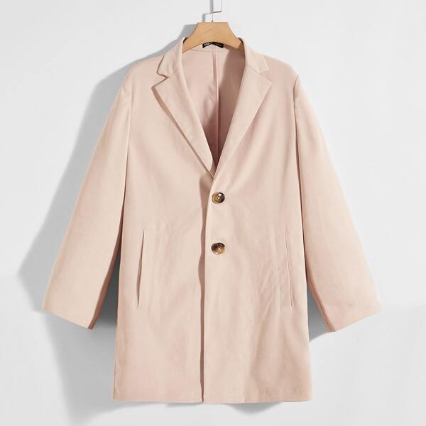 

Men Single-breasted Lapel Neck Coat, Pastel baby pink