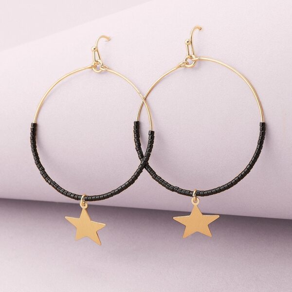

1pair Beaded Hoop With Star Charm Earrings, Black