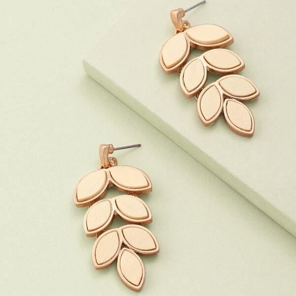 

1pair Leaf Detail Dangling Earrings, Gold