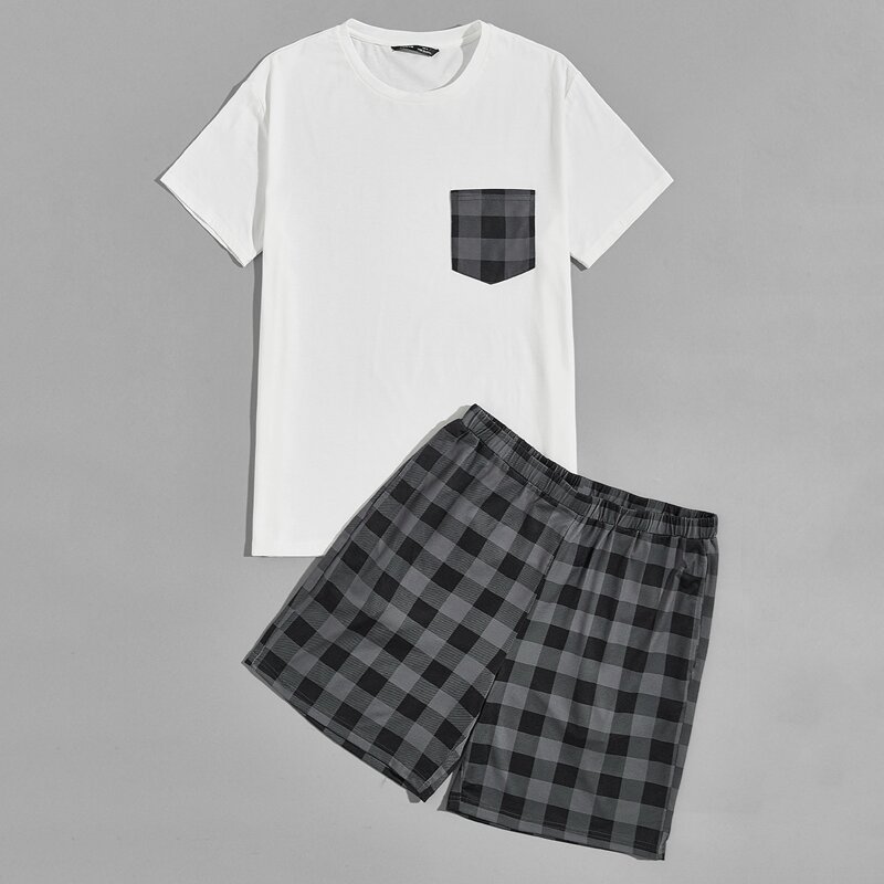 

Guys Patch Pocket Top & Gingham Shorts PJ Set, Multicolor
