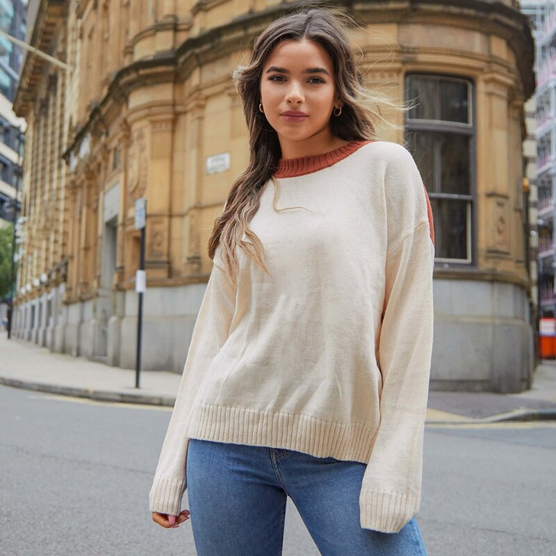 

Drop Shoulder Two Tone Sweater, Multicolor