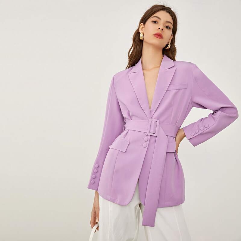 

Single Breasted Belted Blazer, Pastel lilac purple