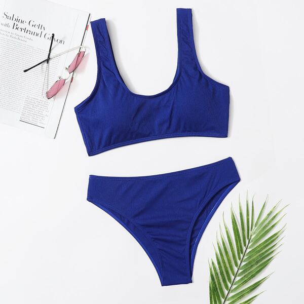 

Rib Scoop Neck Bikini Swimsuit, Royal blue