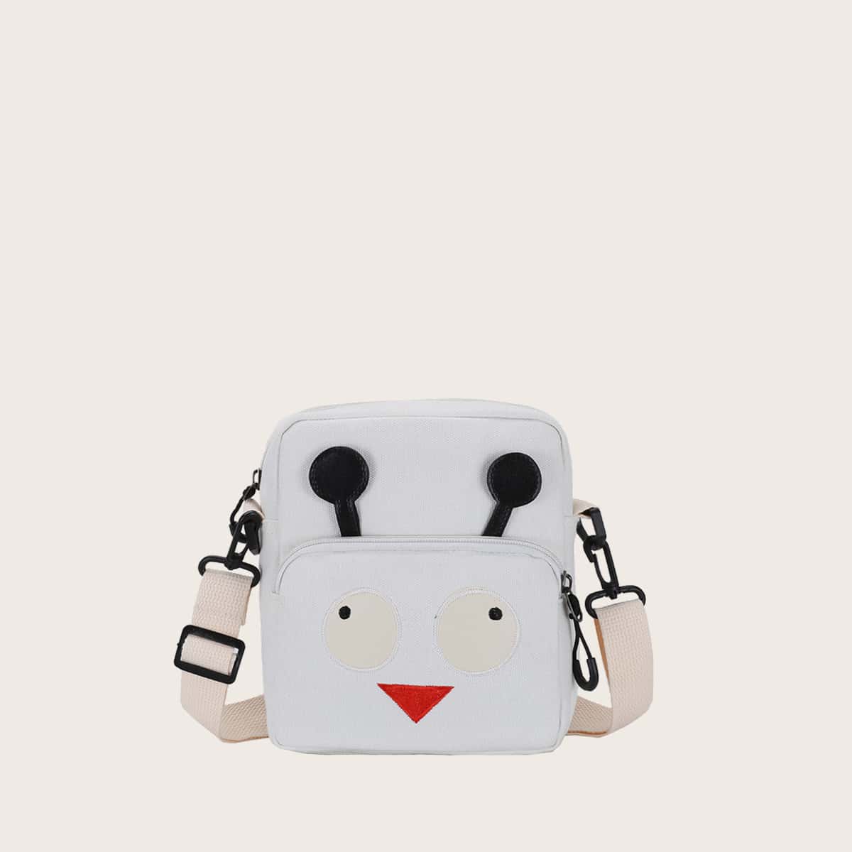 

Cartoon Canvas Crossbody Bag, White