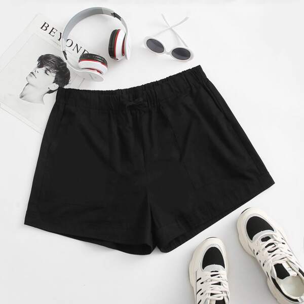 

Plus Drawstring Waist Wide Leg Shorts, Black