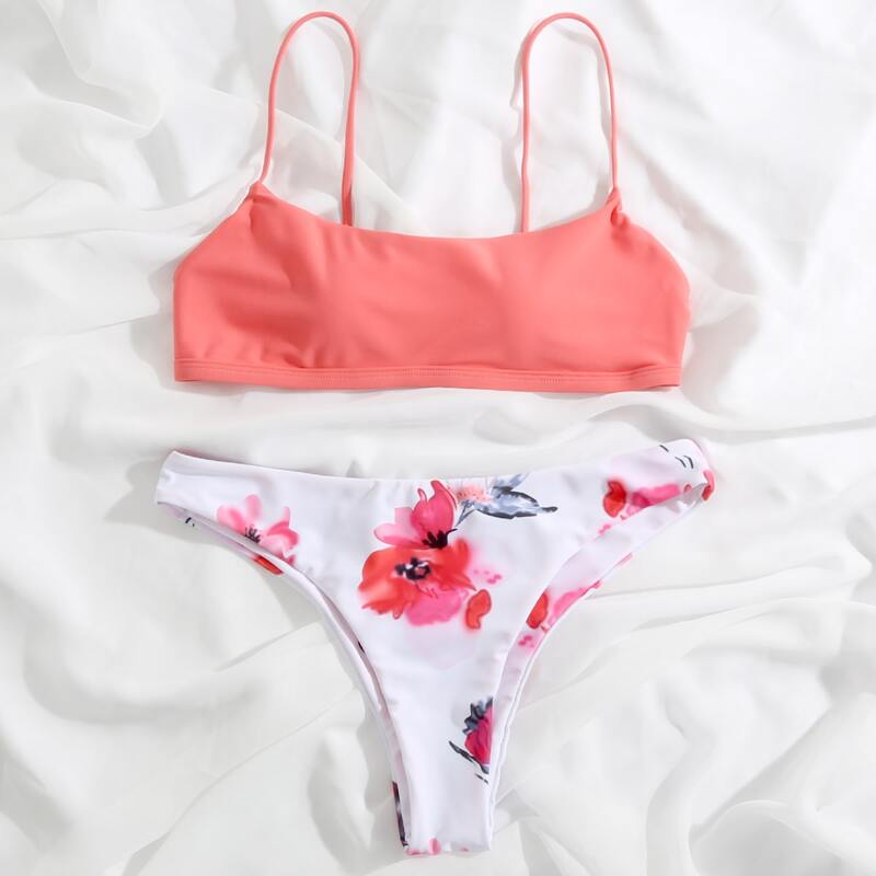 

Floral Spaghetti Strap Bikini Swimsuit, Multicolor