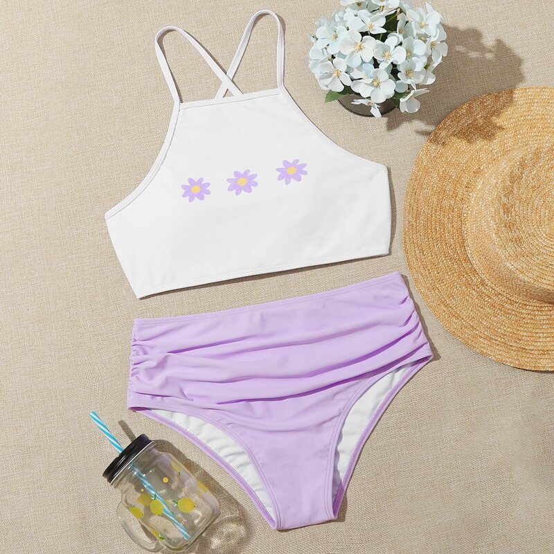 

Daisy Lace-up High Waist Bikini Swimsuit, Multicolor
