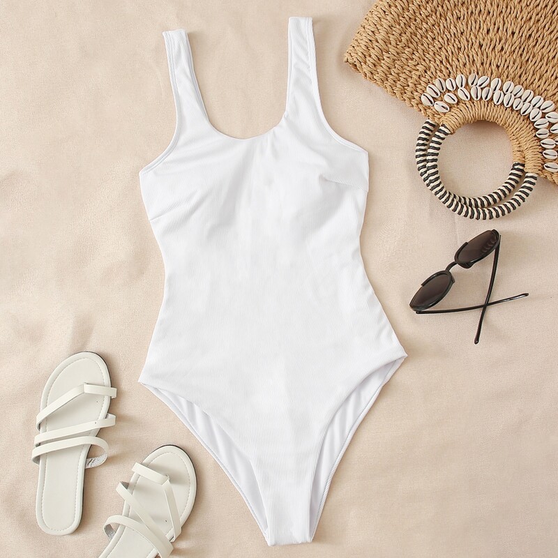 

Ribbed Tank One Piece Swimsuit, White