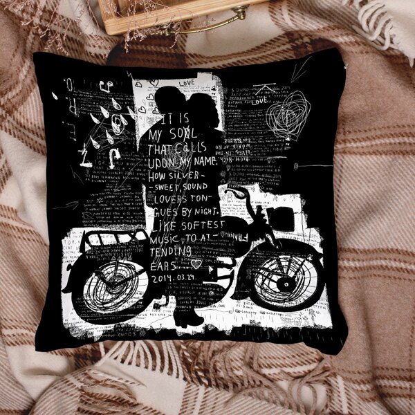 

Motorcycle Print Cushion Cover Without Filler, Black