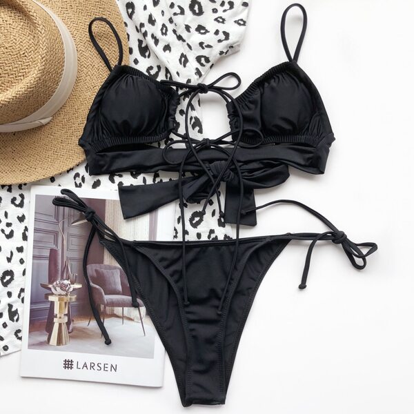 

Knot Back Tie Side Bikini Swimsuit, Black