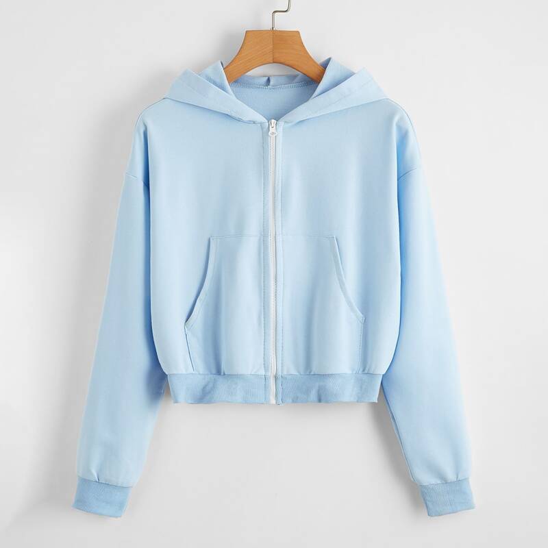

Solid Zip Up Hooded Sweatshirt, Baby blue