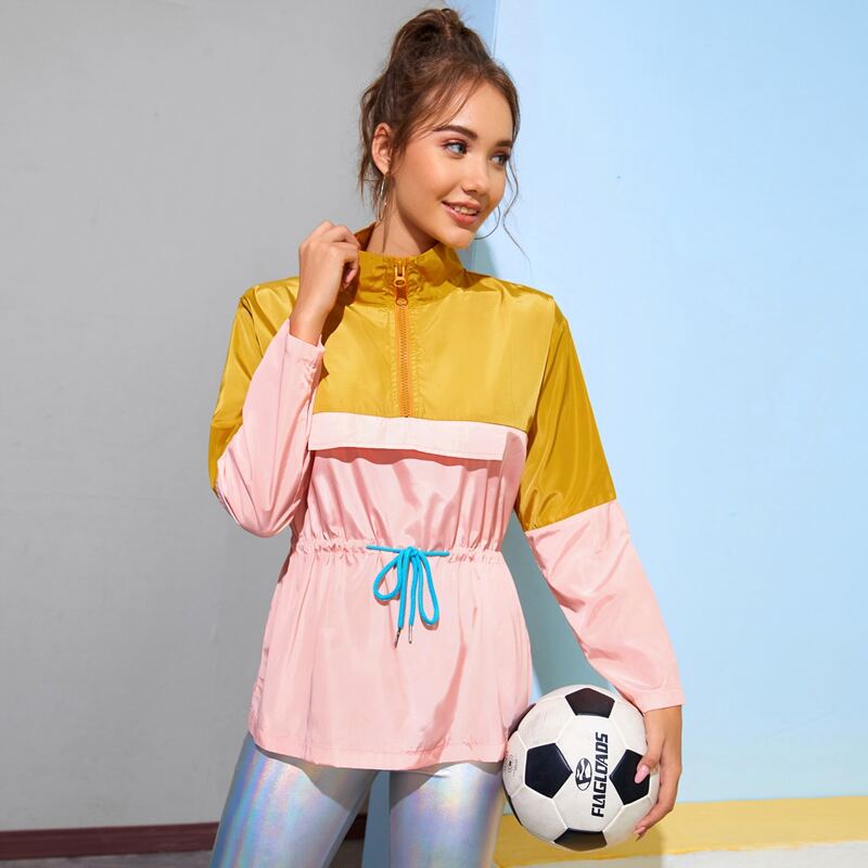 

Two Tone Drawstring Waist Windbreaker Anorak jacket, Multicolor