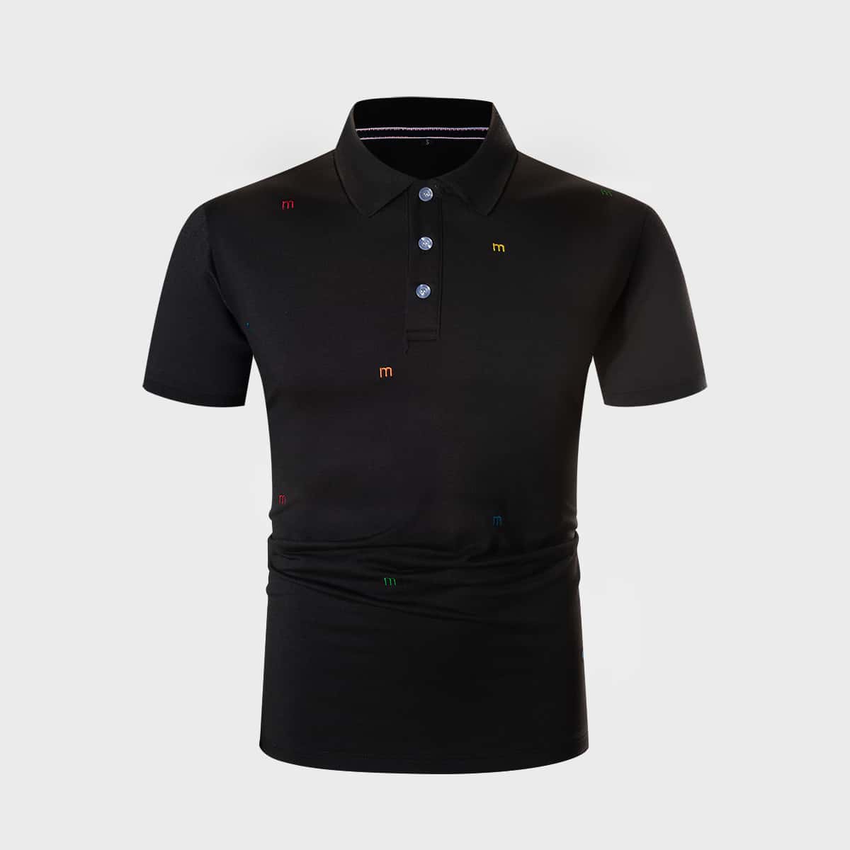 

Guys Letter Embroidery Polo Shirt, Black