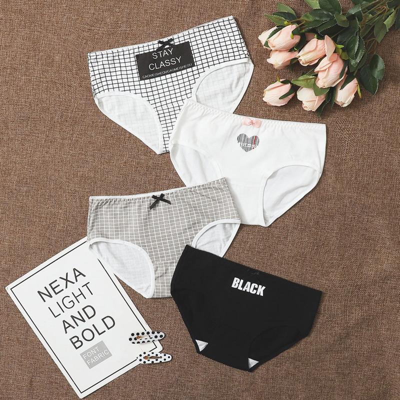 

4pack Letter & Plaid Panty Set, Multicolor