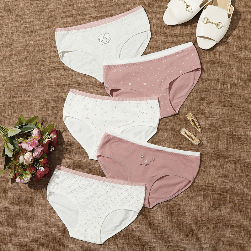 

5pack Cartoon & Star pattern Panty Set, Red and white