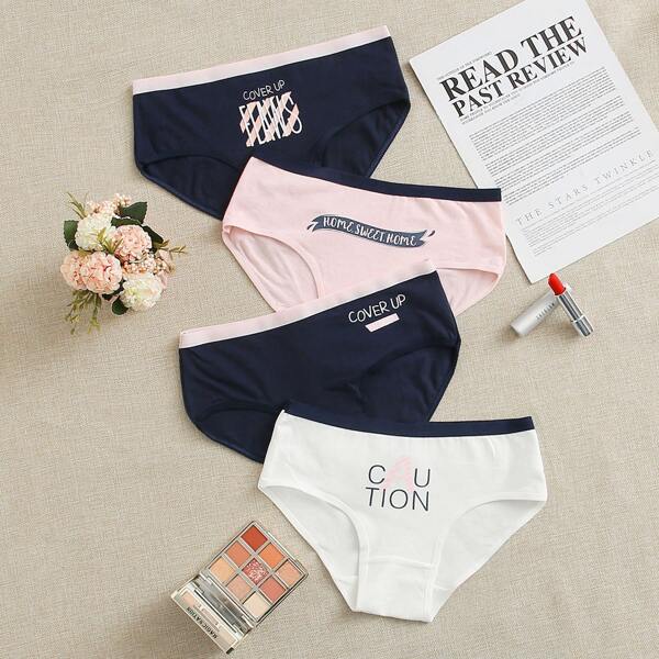 

4pack Letter Print Panty Set, Multicolor