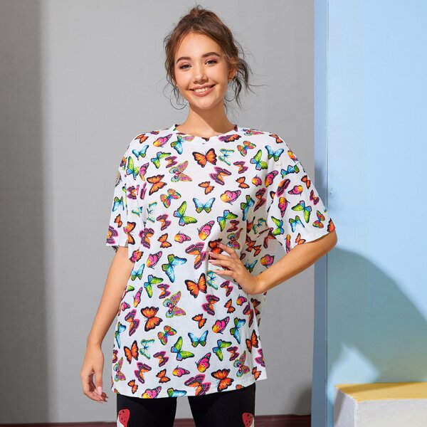 

All Over Butterfly Print Tee, Multicolor