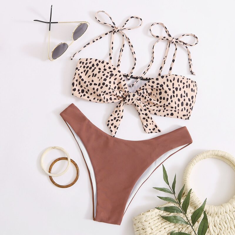 

Dalmatian Self Tie High Cut Bikini Swimsuit, Multicolor