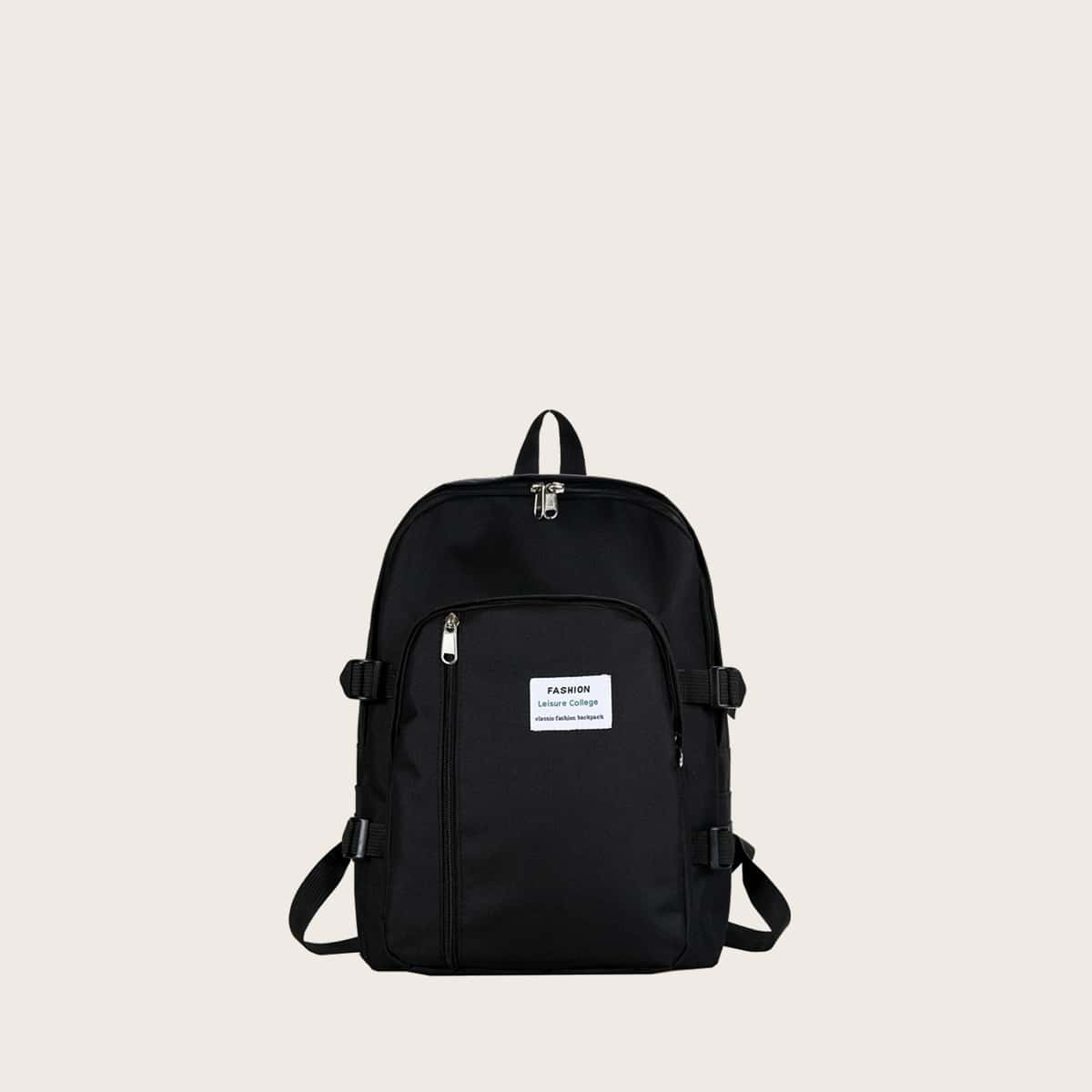

Letter Patch Pocket Front Backpack, Black